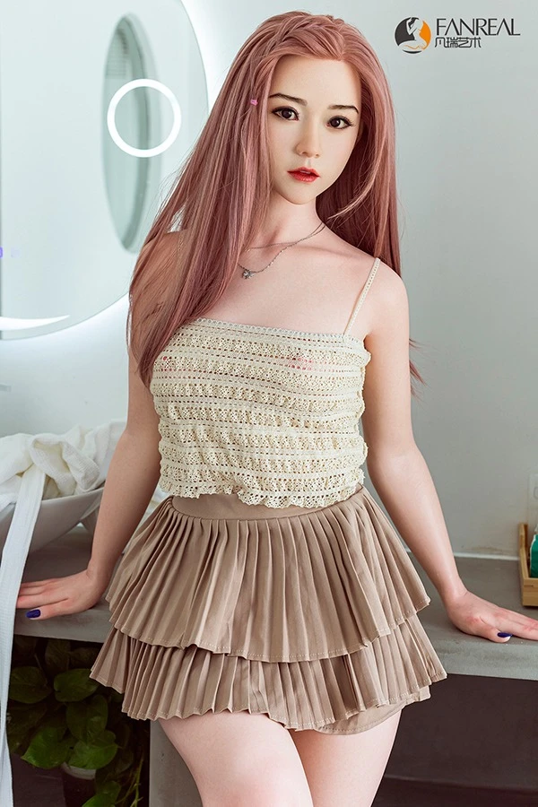 Muñeca Fanreal - Encantadora muñeca sexual de silicona de cabello rosa y pechos pequeños, modelo Qian de 158 cm