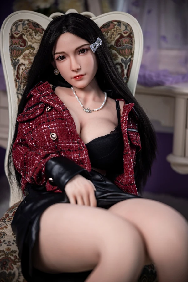 Muñeca sexual JXDoll Ember de 170 cm, alta, de cabello negro, con cabeza de silicona y opciones de cuerpo y cabeza reemplazables.